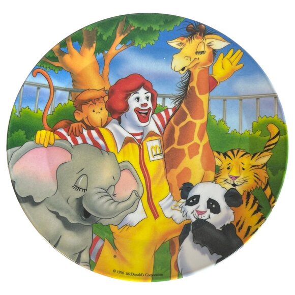 2 Vintage 1996 McDonalds Day At the Zoo Plates Ronald Hamburglar Animal Melamine - Picture 2 of 5
